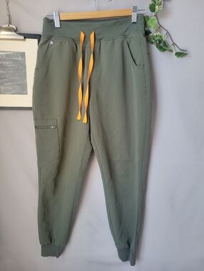 Figs Olive Green Track Joggers with Yellow Drawstring